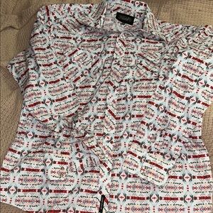 Western Men's Geometric Pattern Shirt - Red, Green, White